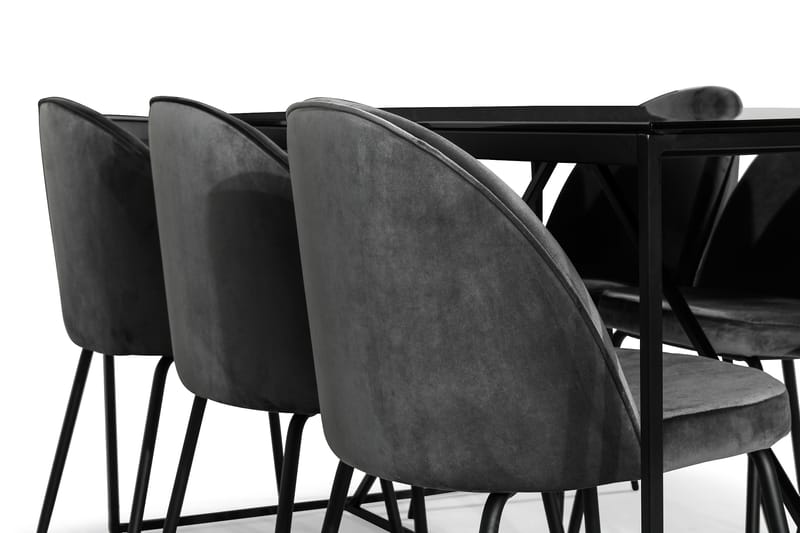Indy Spisegruppe med 6 Felipe Stoler Fløyel - Glass/Metall/Grå/Svart - Møbler - Bord - Spisegrupper