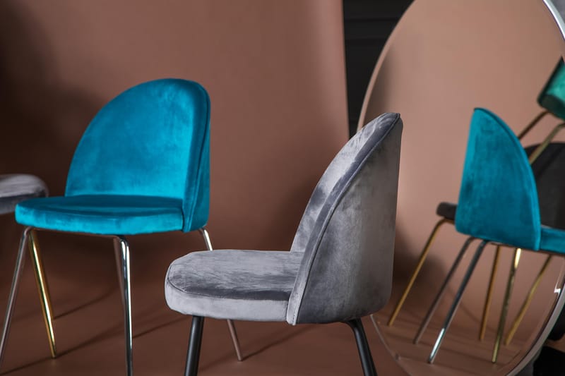 Indy Spisegruppe med 6 Felipe Stoler Fløyel - Glass/Metall/Grå/Svart - Møbler - Bord - Spisegrupper