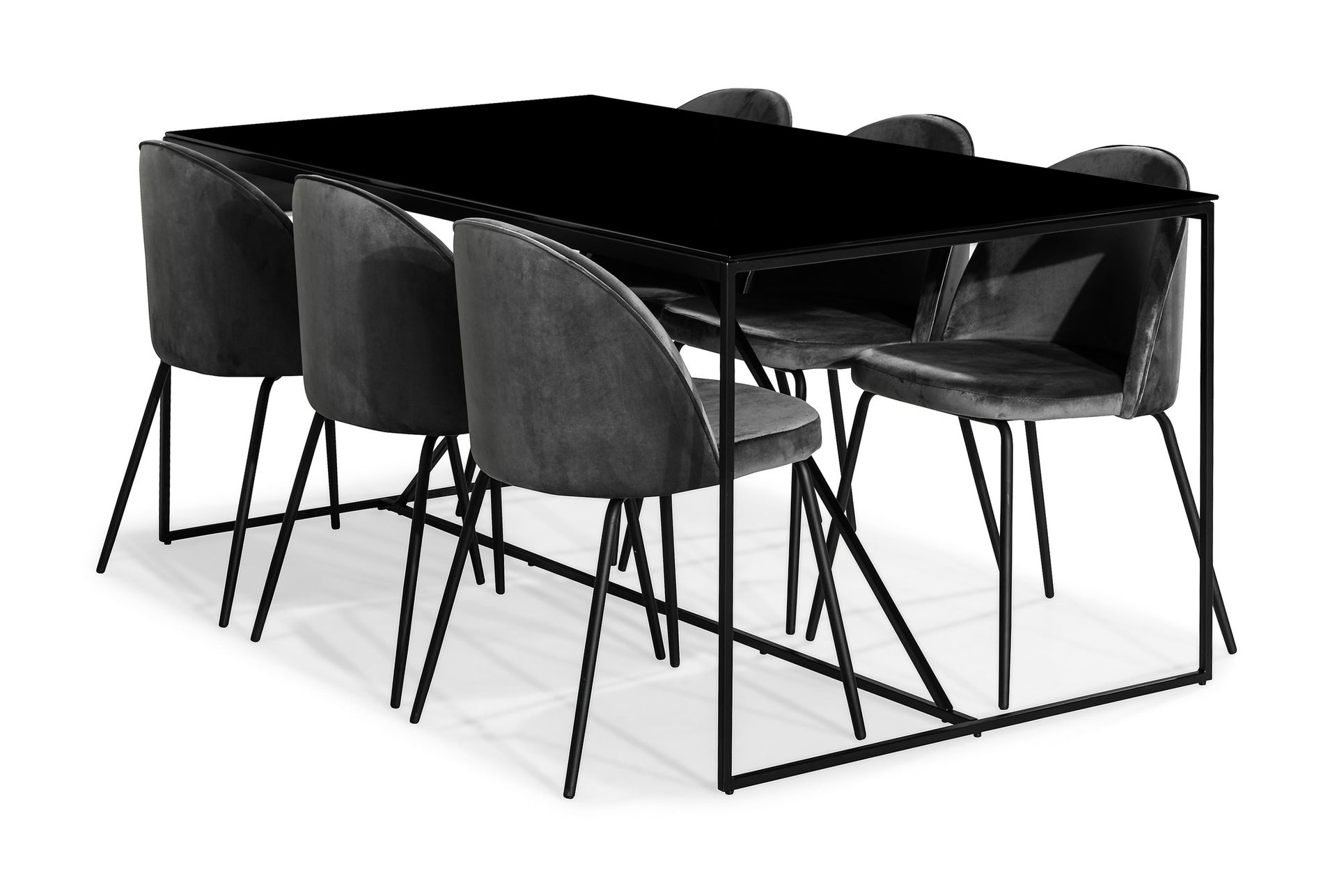 Indy Spisegruppe med 6 Felipe Stoler Fløyel - Glass/Metall/Grå/Svart - Møbler - Bord - Spisegrupper