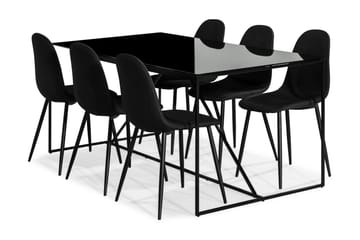 Indy Spisegruppe med 6 Nibe Stoler - Glass/Metall/Svart - Møbler - Bord - Spisegrupper