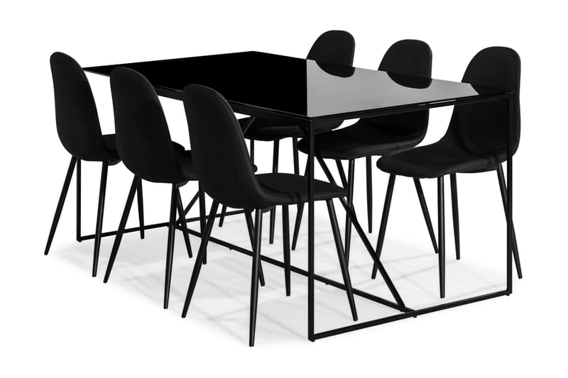 Indy Spisegruppe med 6 Nibe Stoler - Glass/Metall/Svart - Møbler - Bord - Spisegrupper