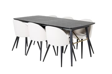Irunea Forlengningsbar Spisegruppe 180 cm inkl. 6 Valera Sto - Svart/Beige/Cordfløyel - Møbler - Bord - Spisegrupper