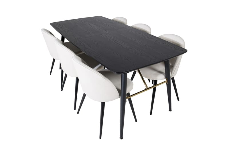 Irunea Forlengningsbar Spisegruppe 180 cm inkl. 6 Valera Sto, Svart/Beige/Cordfløyel