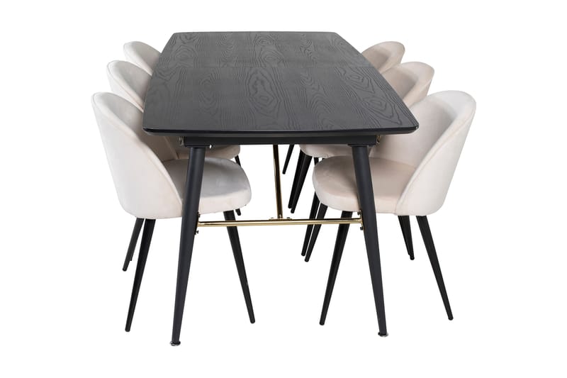 Irunea Forlengningsbar Spisegruppe 180 cm inkl. 6 Valeri Sto - Svart/Beige/Fløyel - Møbler - Bord - Spisegrupper