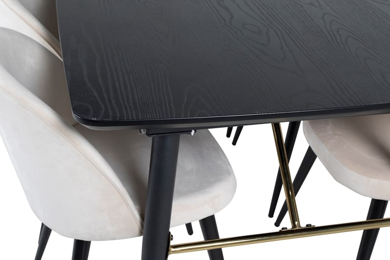 Irunea Forlengningsbar Spisegruppe 180 cm inkl. 6 Valeri Sto - Svart/Beige/Fløyel - Møbler - Bord - Spisegrupper