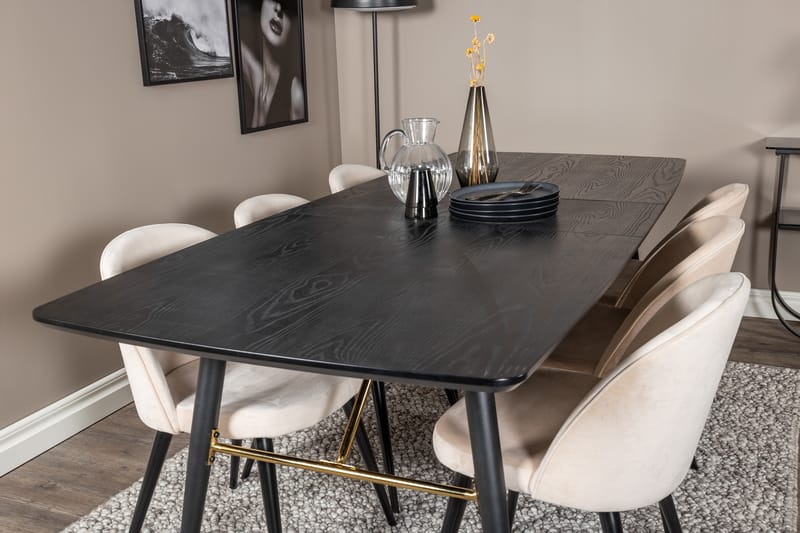 Irunea Forlengningsbar Spisegruppe 180 cm inkl. 6 Valeri Sto - Svart/Beige/Fløyel - Møbler - Bord - Spisegrupper