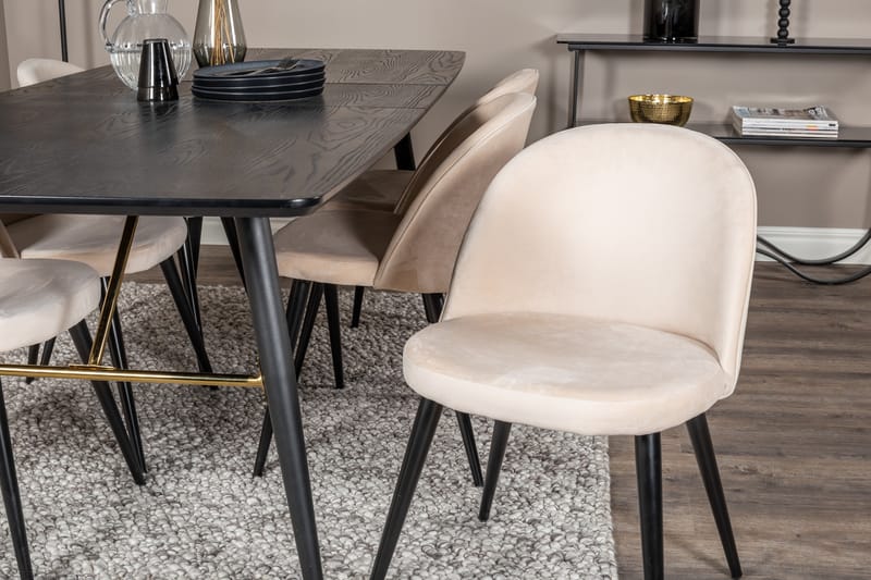 Irunea Forlengningsbar Spisegruppe 180 cm inkl. 6 Valeri Sto - Svart/Beige/Fløyel - Møbler - Bord - Spisegrupper