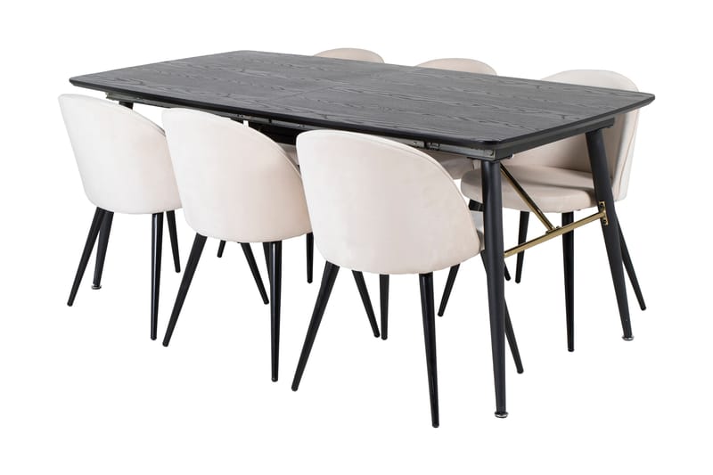 Irunea Forlengningsbar Spisegruppe 180 cm inkl. 6 Valeri Sto - Svart/Beige/Fløyel - Spisegrupper