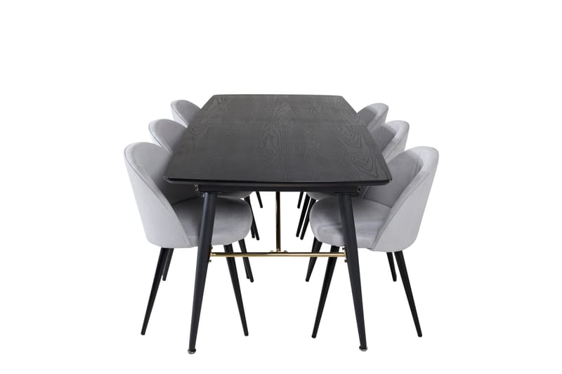 Irunea Forlengningsbar Spisegruppe 180 cm inkl. 6 Valeri Sto - Svart/Grå/Cordfløyel - Møbler - Bord - Spisegrupper