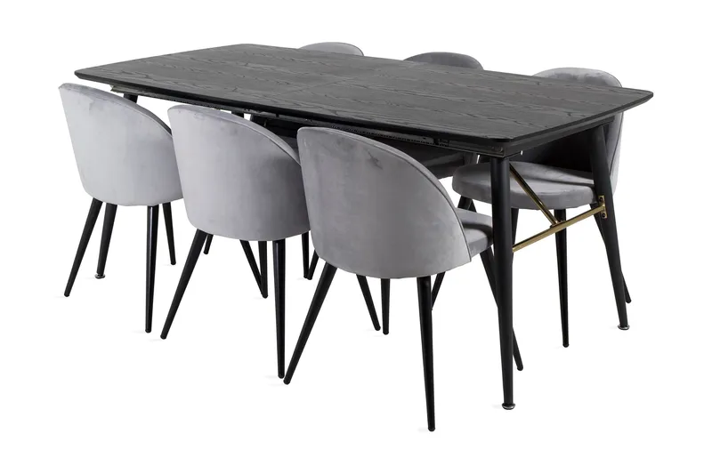 Irunea Forlengningsbar Spisegruppe 180 cm inkl. 6 Valerie St, Svart/Lysegrå