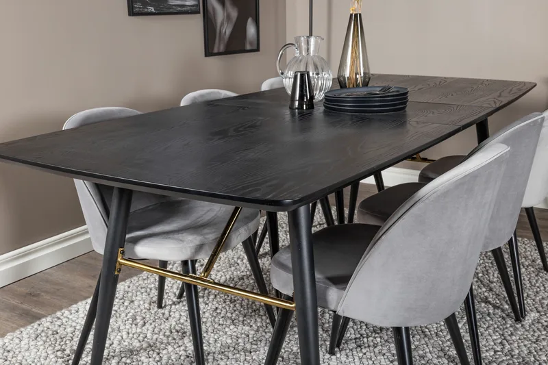 Irunea Forlengningsbar Spisegruppe 180 cm inkl. 6 Valerie St - Svart/Lysegrå - Møbler - Bord - Spisegrupper