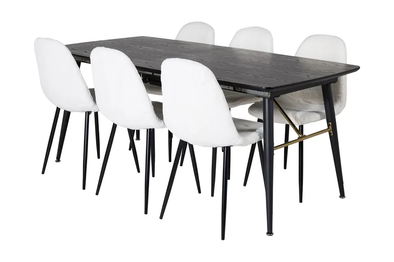 Irunea Forlengningsbar Spisegruppe 180 cm inkl. 6 Ypas Stole, Svart/Hvit