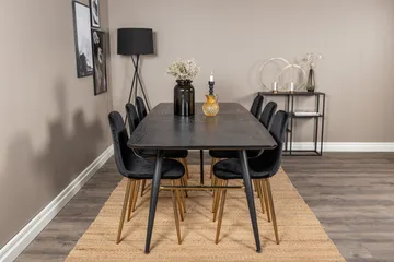 Irunea Forlengningsbar Spisegruppe 180 cm inkl. 6 Pontus Sto - Svart/Messing/Fløyel - Møbler - Bord - Spisegrupper
