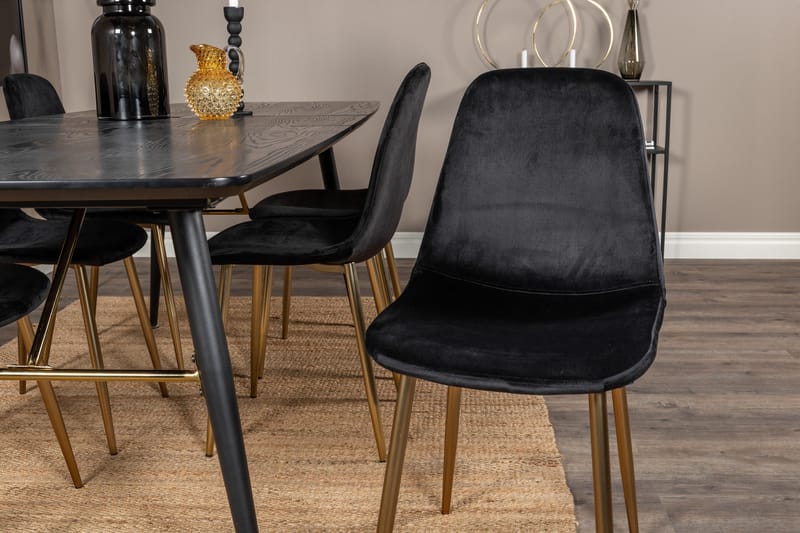 Irunea Forlengningsbar Spisegruppe 180 cm inkl. 6 Pontus Sto - Svart/Messing/Fløyel - Møbler - Bord - Spisegrupper