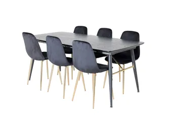 Irunea Forlengningsbar Spisegruppe 180 cm inkl. 6 Pontus Sto - Svart/Messing/Fløyel - Møbler - Bord - Spisegrupper