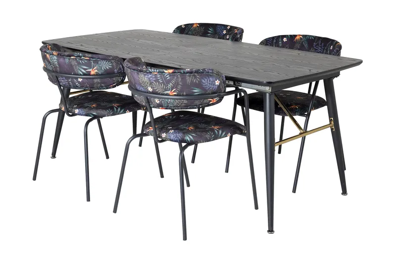 Irunea Forlengningsbar Spisegruppe 180cm inkl. 4 Arcarazo St, Svart/Flerfarget