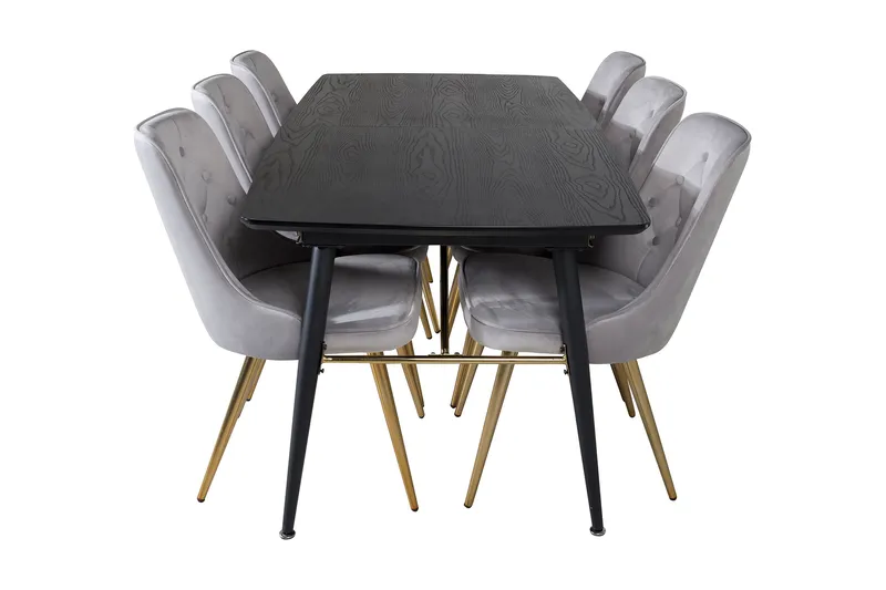 Irunea Forlengningsbar Spisegruppe 180cm inkl 6 Valera Lyx S - Svart/Grå/Messing - Møbler - Bord - Spisegrupper
