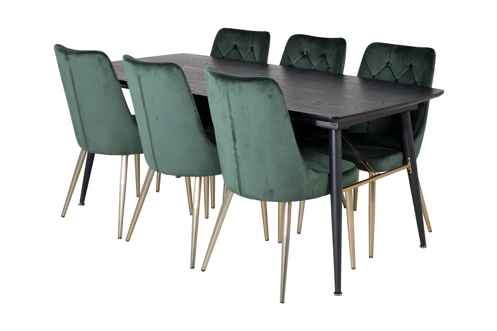 Irunea Forlengningsbar Spisegruppe 180cm inkl. 6 Valerie Lyx - Svart/Mørkegrønn/Gull