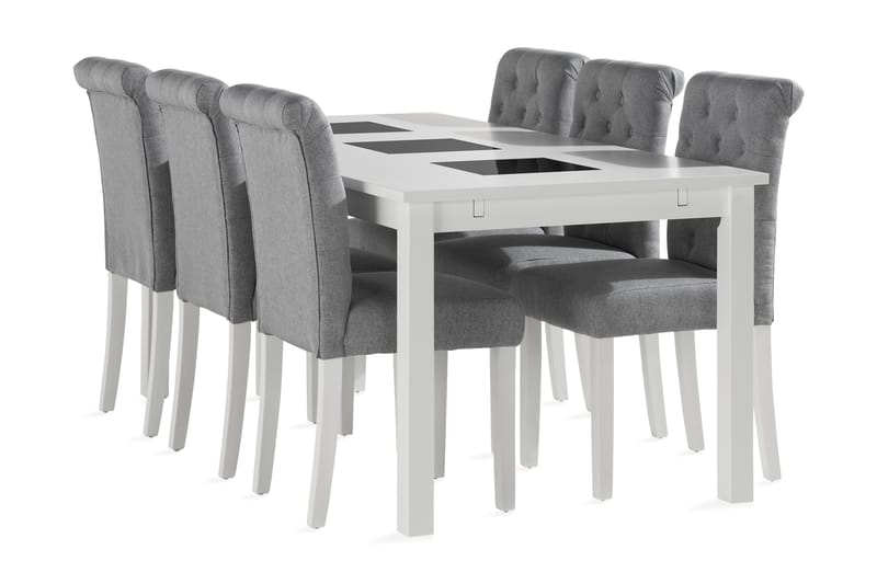 Jasmin Forlengbar Spisegruppe 180 cm inkl 6 Stormon Stoler - Hvit - Møbler - Bord - Spisegrupper