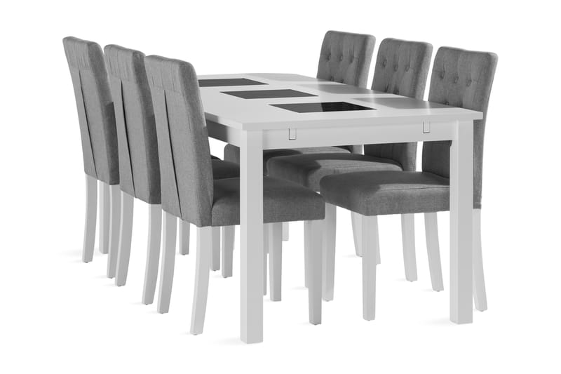 Jasmin Forlengbar Spisegruppe 180cm inkl 6 Brunnevik Stoler - Hvit - Møbler - Bord - Spisegrupper