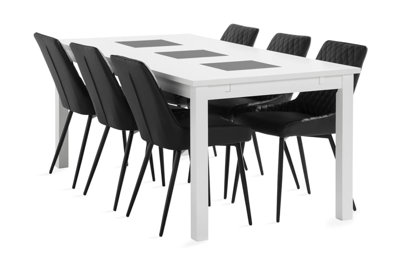 Jasmin Forlengningsbar Spisegruppe 180 cm + 6 Hennebyn Stol - Svart/Hvit - Møbler - Bord - Spisegrupper
