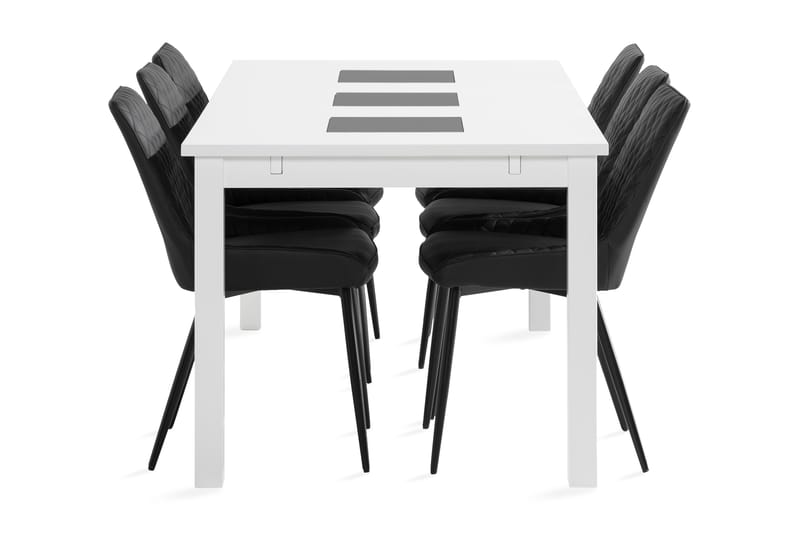 Jasmin Forlengningsbar Spisegruppe 180 cm + 6 Hennebyn Stol - Svart/Hvit - Møbler - Bord - Spisegrupper