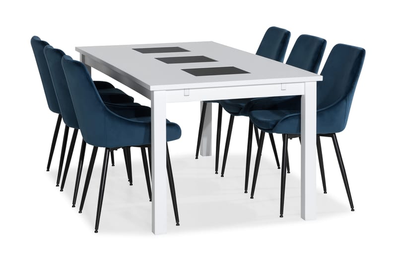 Jasmin Forlengningsbar Spisegruppe 180 cm m 6 Alsarp Stol - Hvit/Blå - Møbler - Bord - Spisegrupper