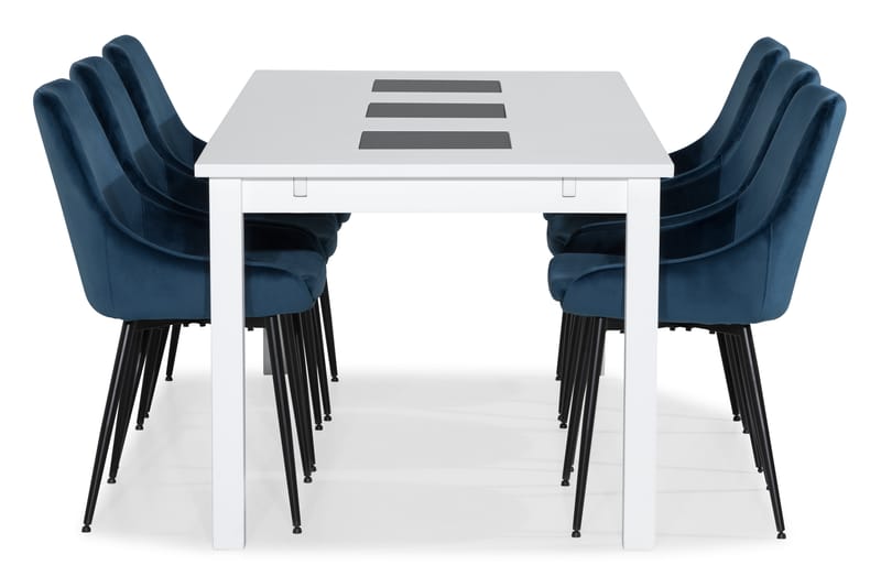 Jasmin Forlengningsbar Spisegruppe 180 cm m 6 Alsarp Stol - Hvit/Blå - Møbler - Bord - Spisegrupper