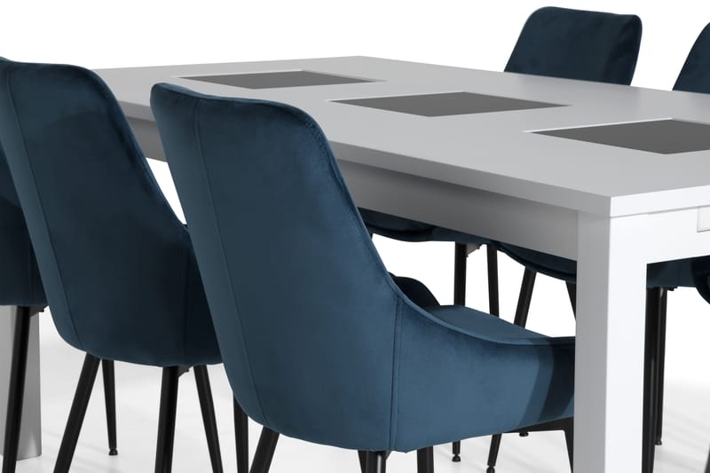 Jasmin Forlengningsbar Spisegruppe 180 cm m 6 Alsarp Stol - Hvit/Blå - Møbler - Bord - Spisegrupper