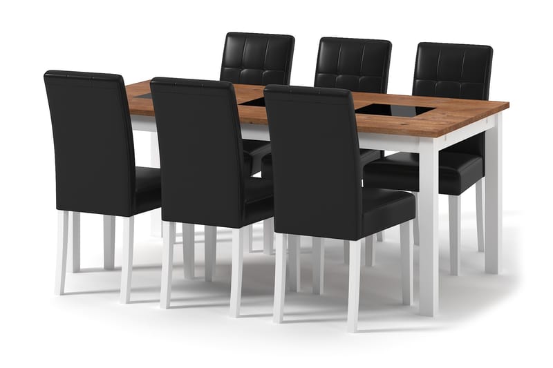 Jasmin Forlengningsbar Spisegruppe 90 cm inkl. 6 Viktor Spis - Svart/Natur/Hvit/Svart - Møbler - Bord - Spisegrupper