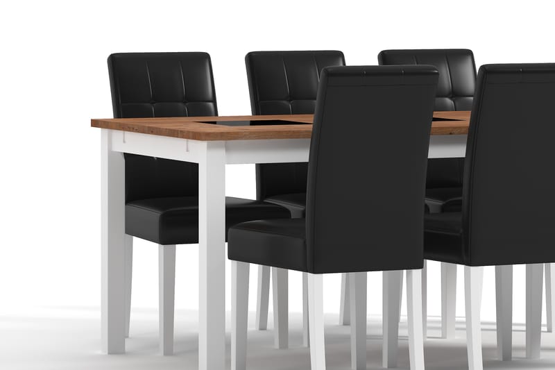 Jasmin Forlengningsbar Spisegruppe 90 cm inkl. 6 Viktor Spis - Svart/Natur/Hvit/Svart - Møbler - Bord - Spisegrupper