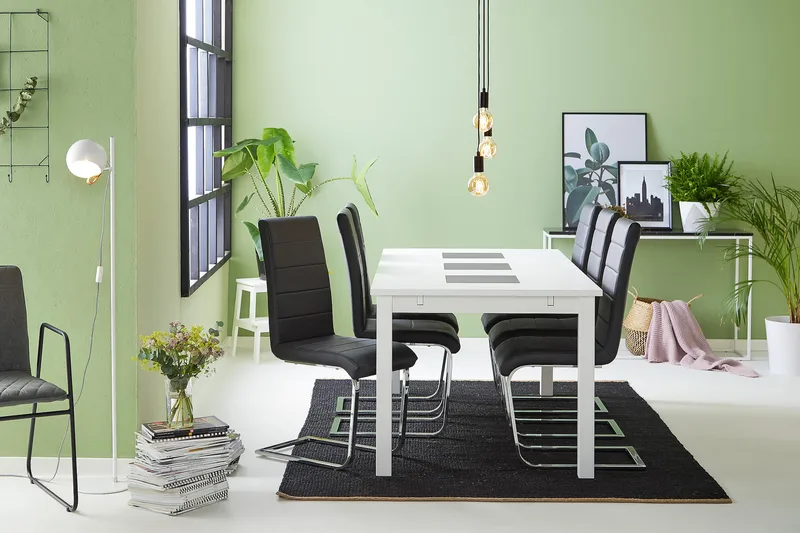 Jasmin med 6 Cibus Stoler - Hvit/Svart - Møbler - Bord - Spisegrupper