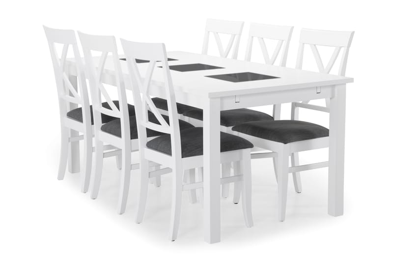 Jasmin Spisebord med 6 Hartford stoler - Hvit - Spisegrupper