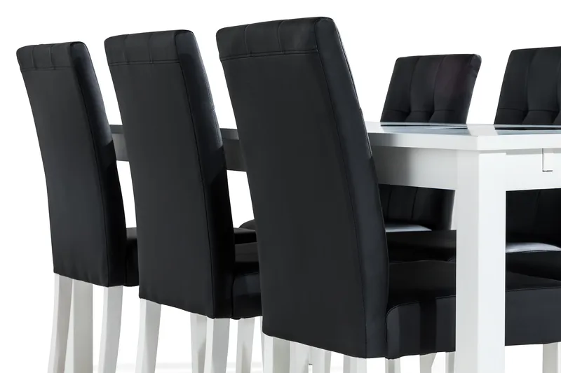 Jasmin Spisegruppe 180 + 6 Stoler Uttrekkbart spisebord - Hvit / Svart - Møbler - Bord - Spisegrupper