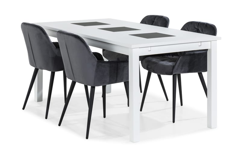 Jasmin Spisegruppe 180 cm + 4 Giovanni Stoler Fløyel - Hvit/Grå - Møbler - Bord - Spisegrupper