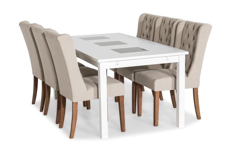 Jasmin Spisegruppe 180 cm med 6 Irma Stol - Vintage Alm/Beige - Møbler - Bord - Spisegrupper