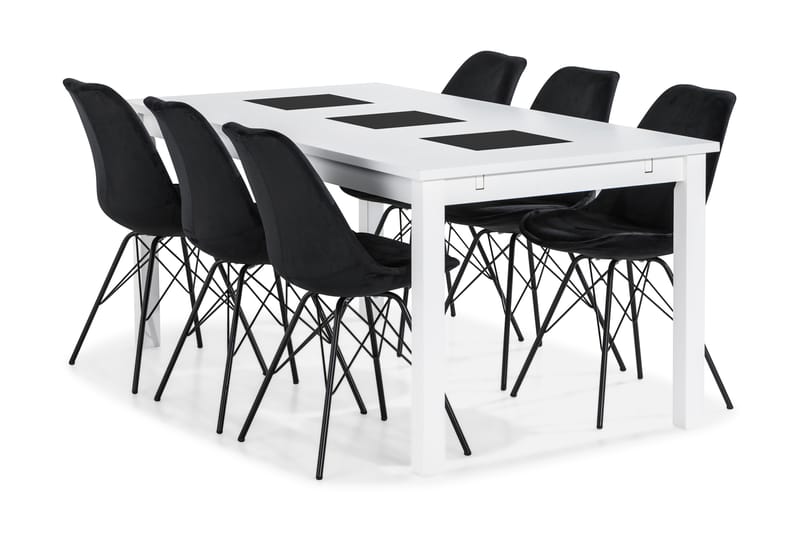 Jasmin Spisegruppe 180 cm med 6 Shell Stoler Fløyel - Svart/Grønn - Møbler - Bord - Spisegrupper