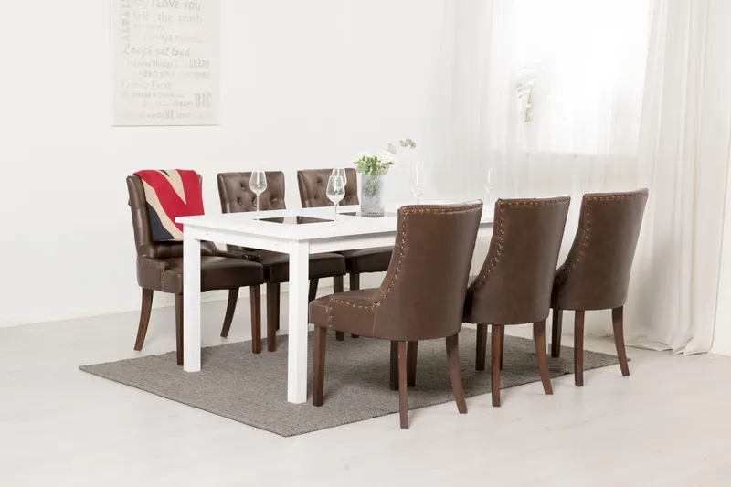 Jasmin Spisegruppe 180 cm med 6 Tuva Lenestol - Hvit/Brun PU - Møbler - Bord - Spisegrupper