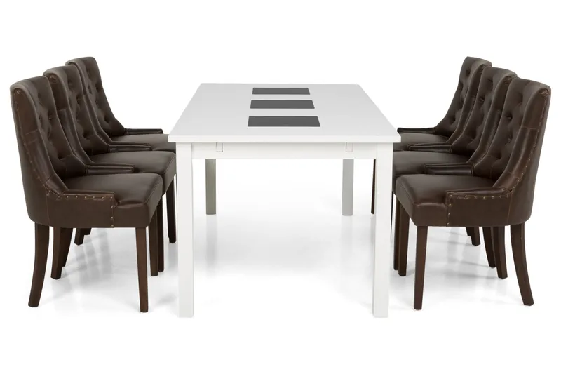Jasmin Spisegruppe 180 cm med 6 Tuva Lenestol - Hvit/Brun PU - Møbler - Bord - Spisegrupper