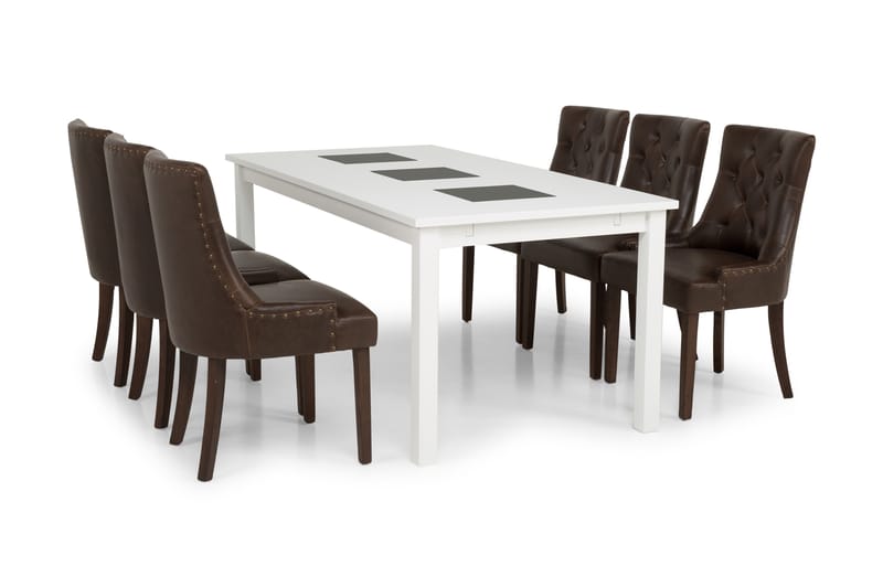 Jasmin Spisegruppe 180 cm med 6 Tuva Lenestol - Hvit/Brun PU - Møbler - Bord - Spisegrupper