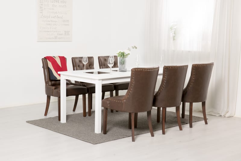 Jasmin Spisegruppe 180 cm med 6 Tuva Lenestol - Hvit/Brun PU - Møbler - Bord - Spisegrupper