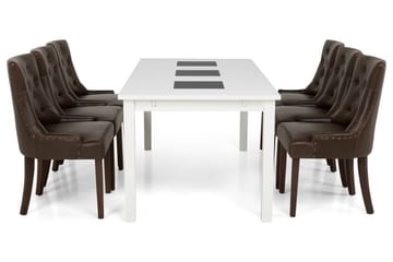 Jasmin Spisegruppe 180 cm med 6 Tuva Lenestol - Hvit/Brun PU - Møbler - Bord - Spisegrupper