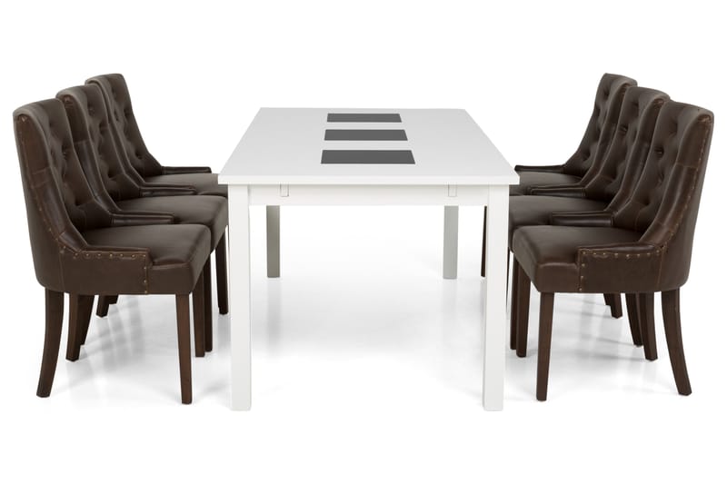 Jasmin Spisegruppe 180 cm med 6 Tuva Lenestol - Hvit/Brun PU - Møbler - Bord - Spisegrupper