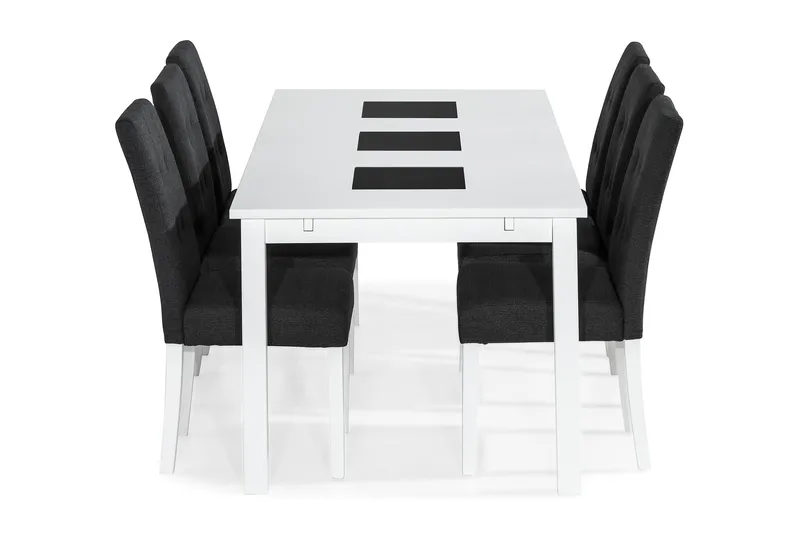Jasmin Spisegruppe 180 cm Rektangulært spisebord med 6 Viktor Spisestoler - Hvit / Mørkgrå - Møbler - Bord - Spisegrupper