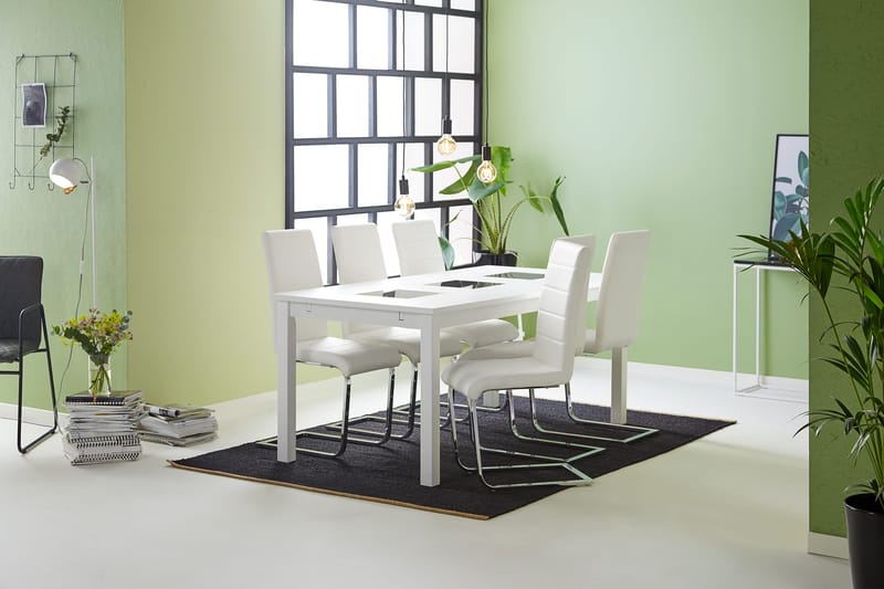 Jasmin Spisegruppe med 6 Cibus Stoler - Hvit/PU/Krom - Møbler - Bord - Spisegrupper