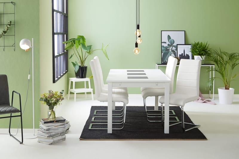 Jasmin Spisegruppe med 6 Cibus Stoler - Hvit/PU/Krom - Møbler - Bord - Spisegrupper