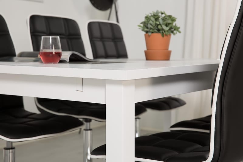 Jasmin Spisegruppe med 6 Frida Stoler - Hvit/Sort PU - Møbler - Bord - Spisegrupper