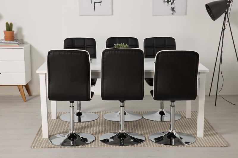 Jasmin Spisegruppe med 6 Frida Stoler - Hvit/Sort PU - Møbler - Bord - Spisegrupper