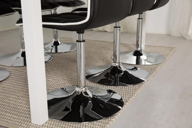 Jasmin Spisegruppe med 6 Frida Stoler - Hvit/Sort PU - Møbler - Bord - Spisegrupper