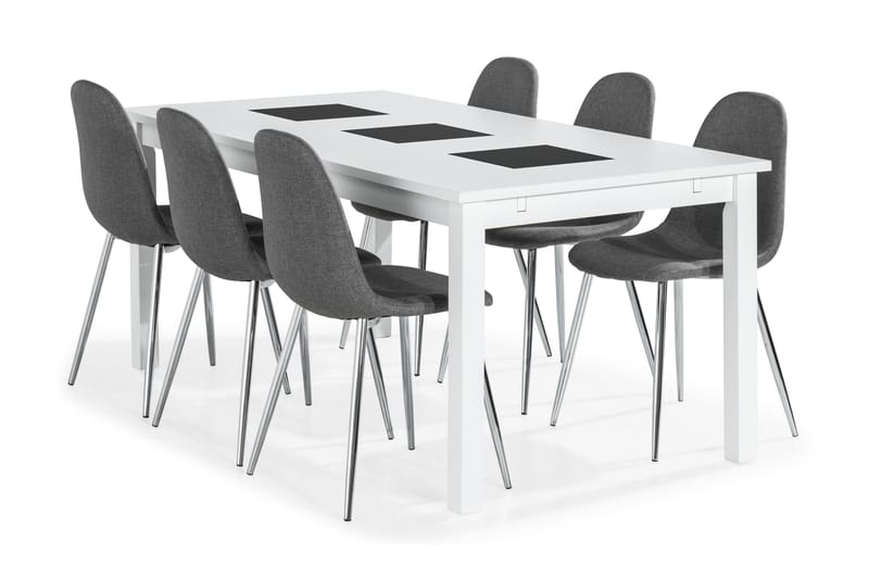 Jasmin Spisegruppe med 6 Nibe Stoler - Hvit/Grå/Krom - Møbler - Bord - Spisegrupper